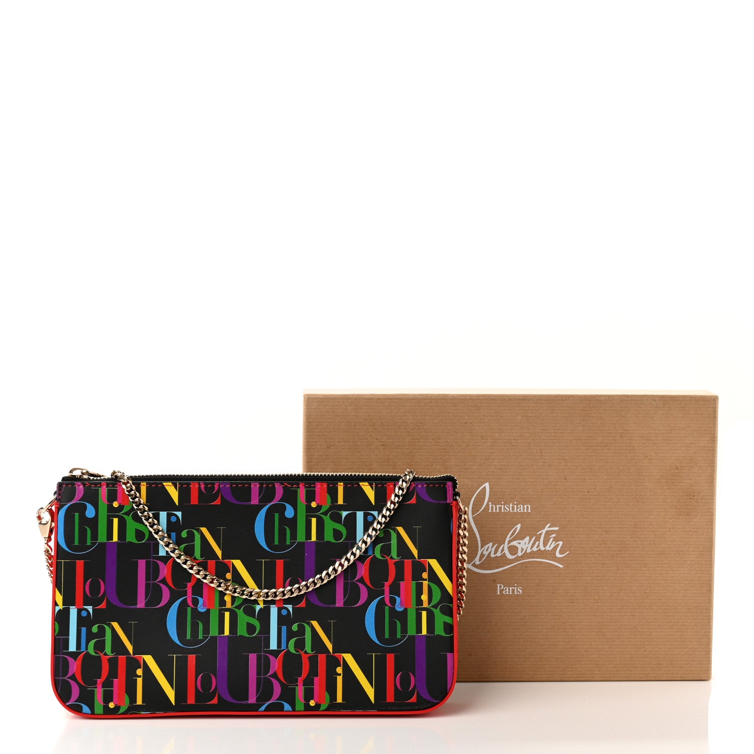 Christian Louboutin Calfskin Logo Loubila Chain Clutch Black Multicolor 10 of 10