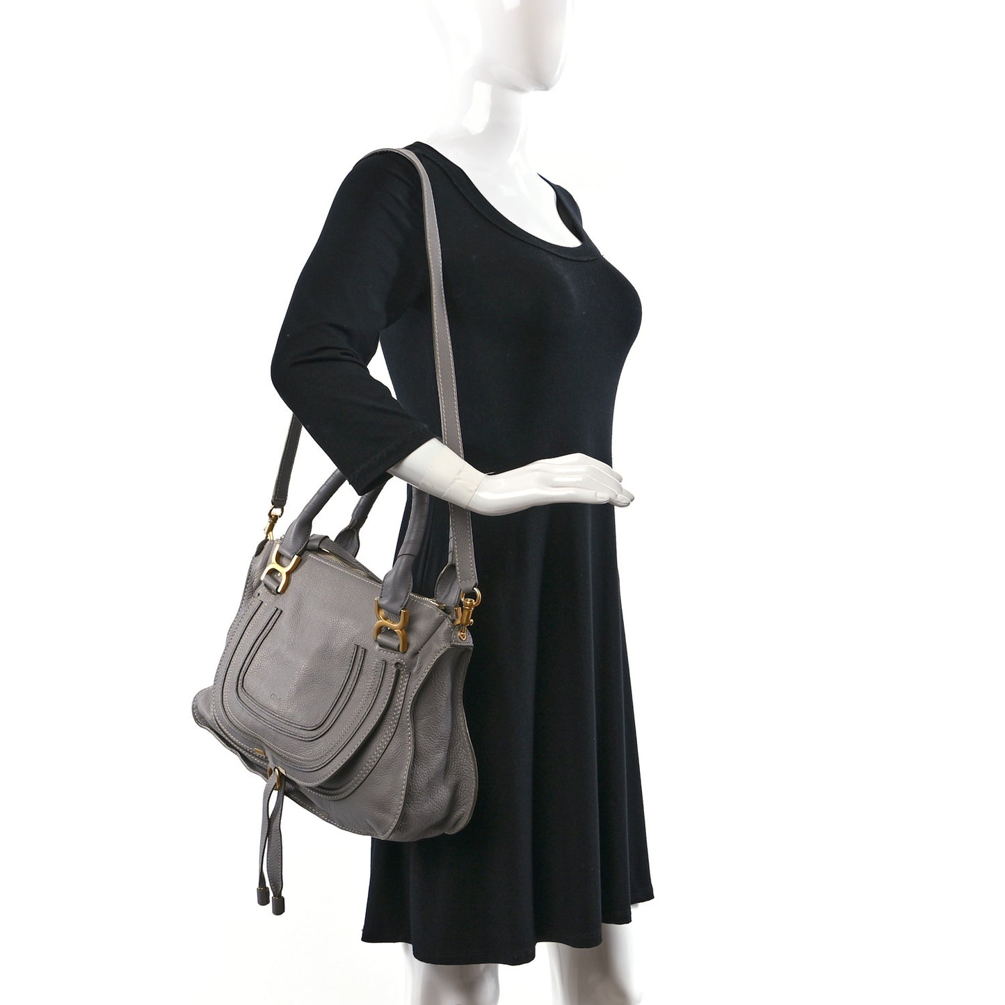 Calfskin Small Marcie Satchel Cashmere Grey