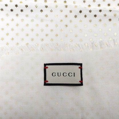Gucci X SEGA Modal Silk Cashmere GUCCY Stars Print Scarf White Gold 4 of 4