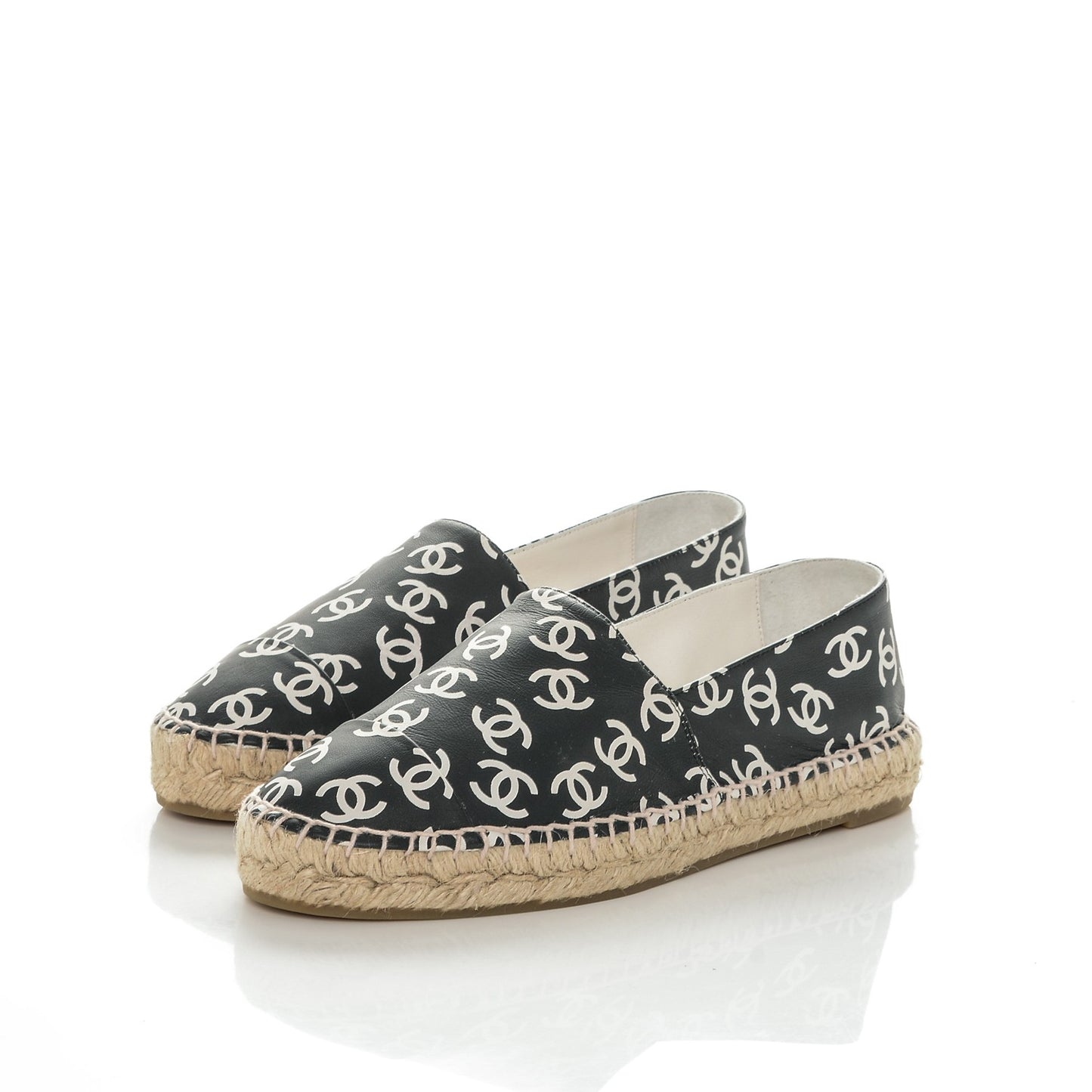 Lambskin Printed CC Espadrilles 38 Black White