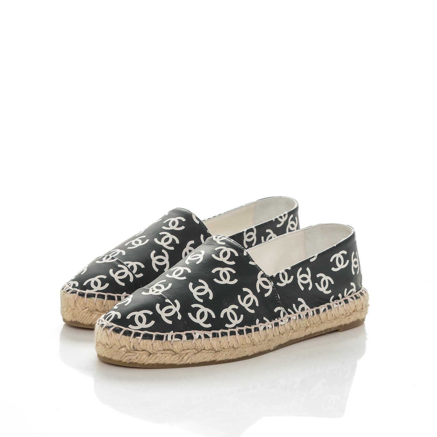 Chanel Lambskin Printed CC Espadrilles 38 Black White 3 of 7