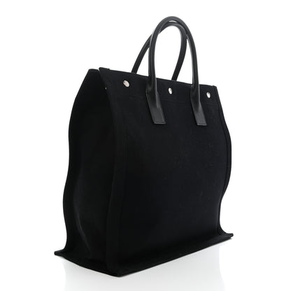 Saint Laurent Linen Calfskin Rive Gauche North South Tote Black 3 of 8