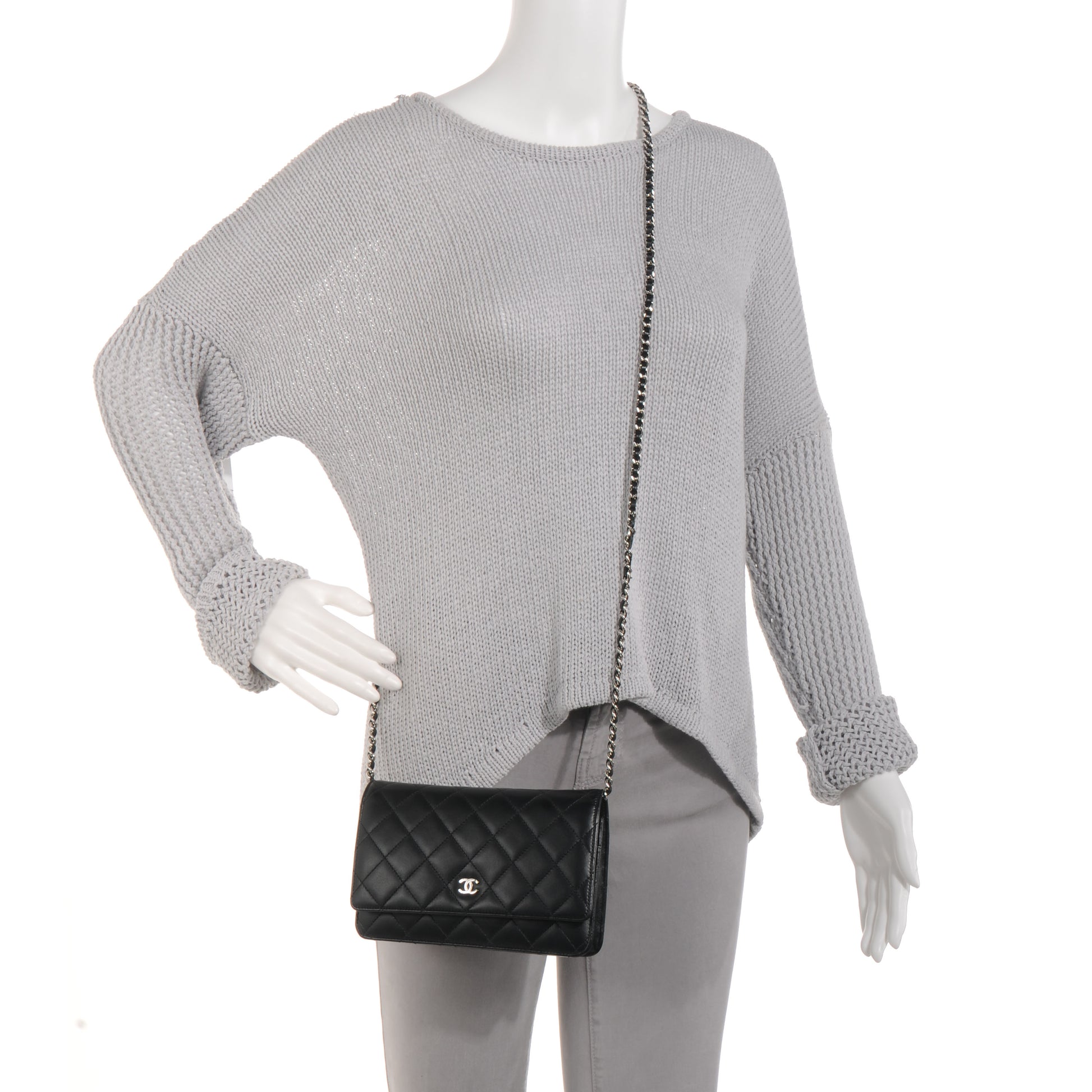 Chanel Lambskin Quilted Wallet On Chain WOC Black 2 of 10