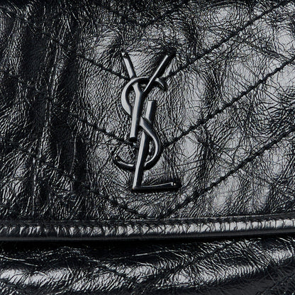 Saint Laurent Crinkled Calfskin Matelasse Monogram Baby Niki Chain Satchel Black 9 of 11