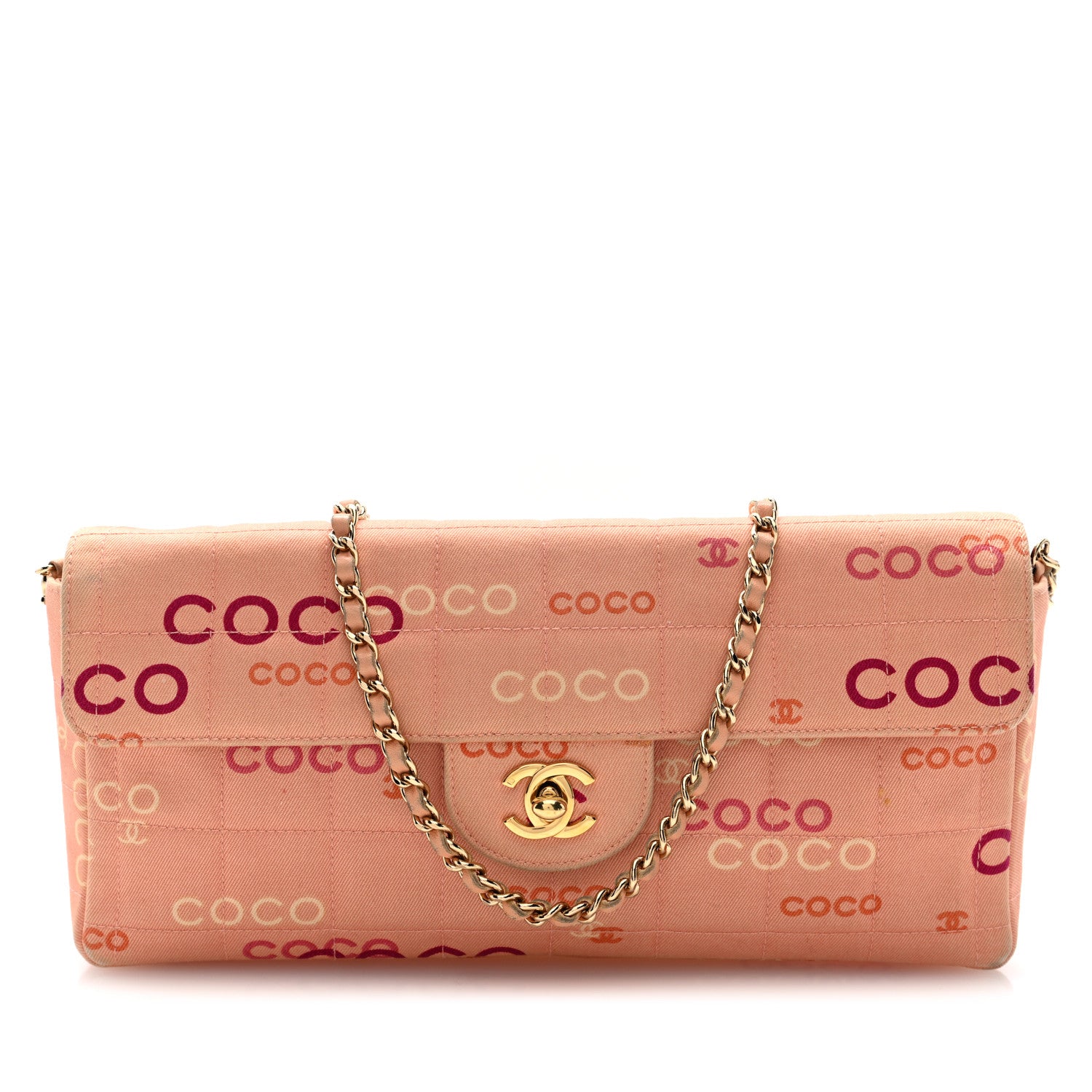 Chanel Canvas Chocolate Bar Quilted Coco East West Flap Pink 1 of 10