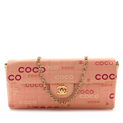 Chanel Canvas Chocolate Bar Quilted Coco East West Flap Pink 1 of 10