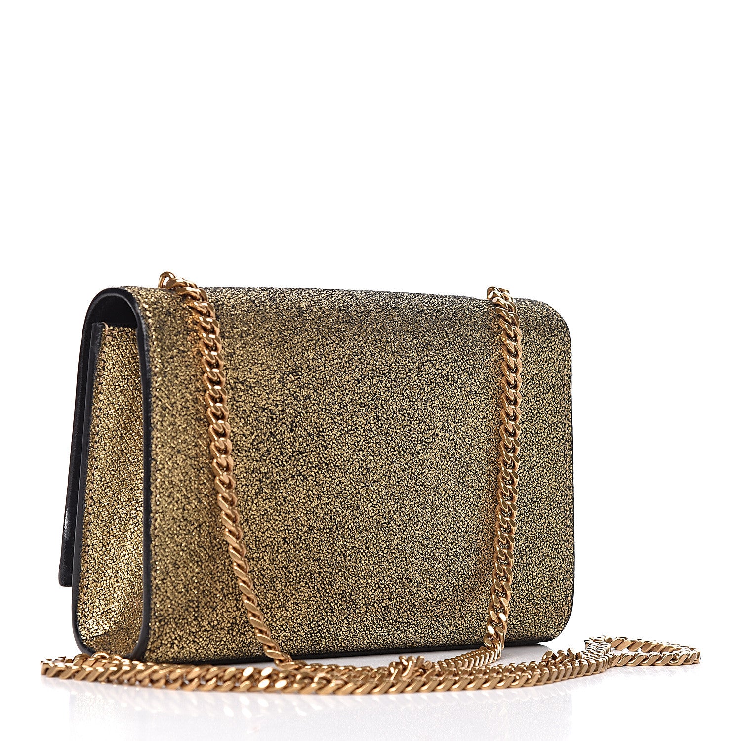 Saint Laurent Metallic Calfskin Small Classic Monogram Kate Satchel Oro 3 of 12