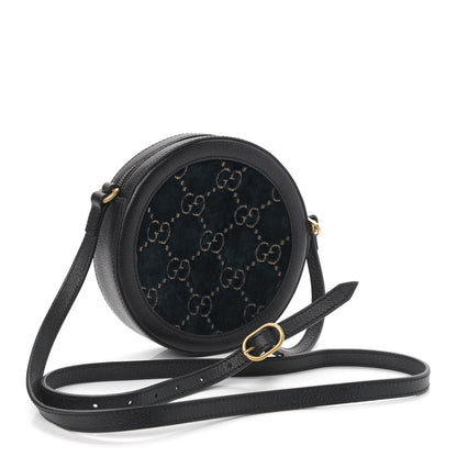 Gucci Velvet Calfskin GG Monogram Round Shoulder Bag Blue Beige 3 of 10