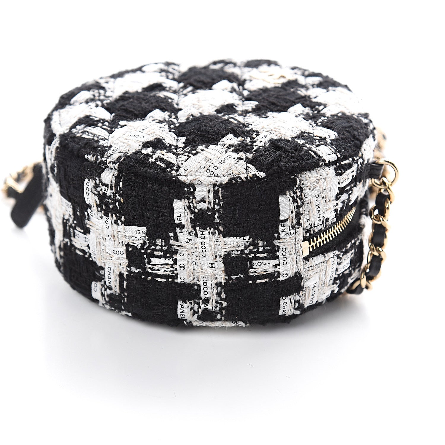 Chanel Tweed Quilted Round Clutch With Chain Black Ecru White 9 of 9