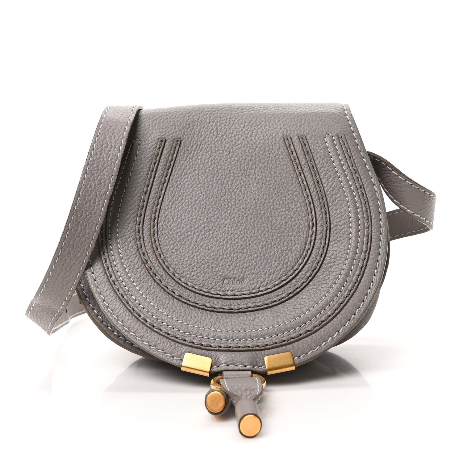Chloe Grained Calfskin Small Marcie Saddle Bag Cashmere Grey 1 of 9