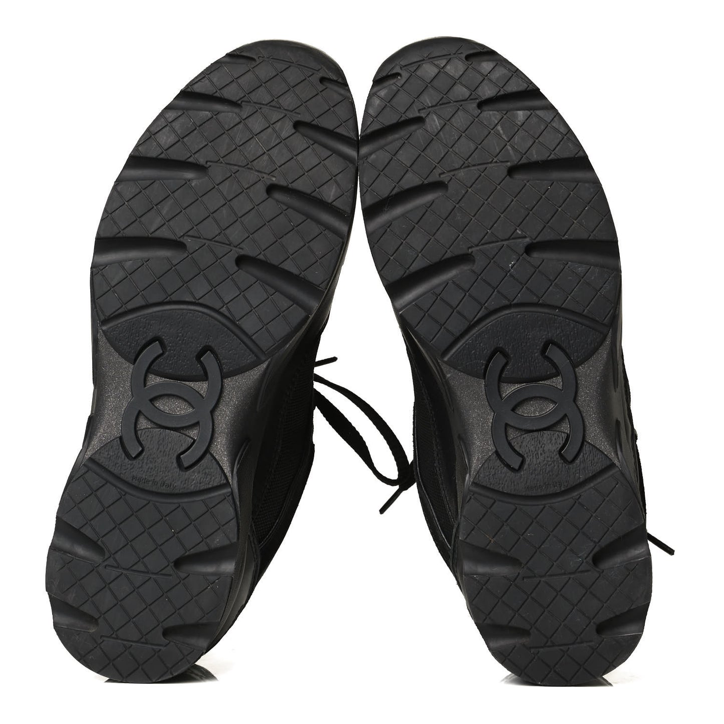 Canvas Suede Calfskin Womens CC Sneakers 37.5 Black
