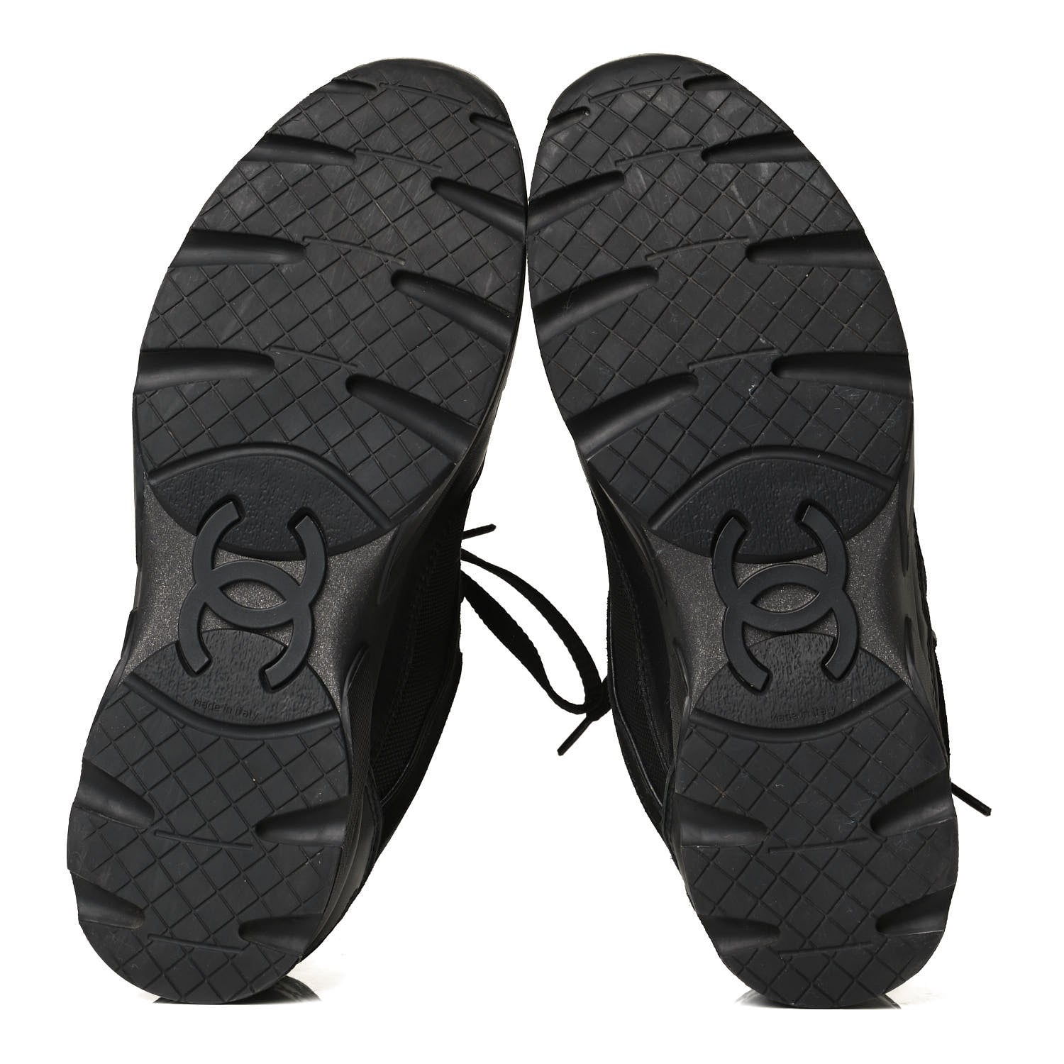Chanel Canvas Suede Calfskin Womens CC Sneakers 37.5 Black 5 of 8
