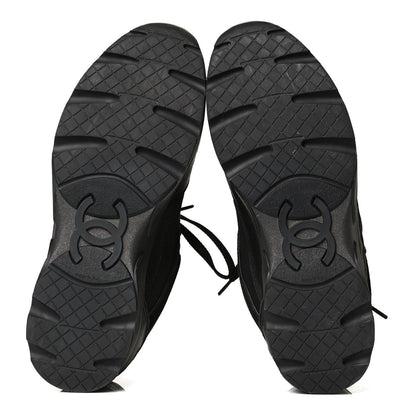 Chanel Canvas Suede Calfskin Womens CC Sneakers 37.5 Black 5 of 8