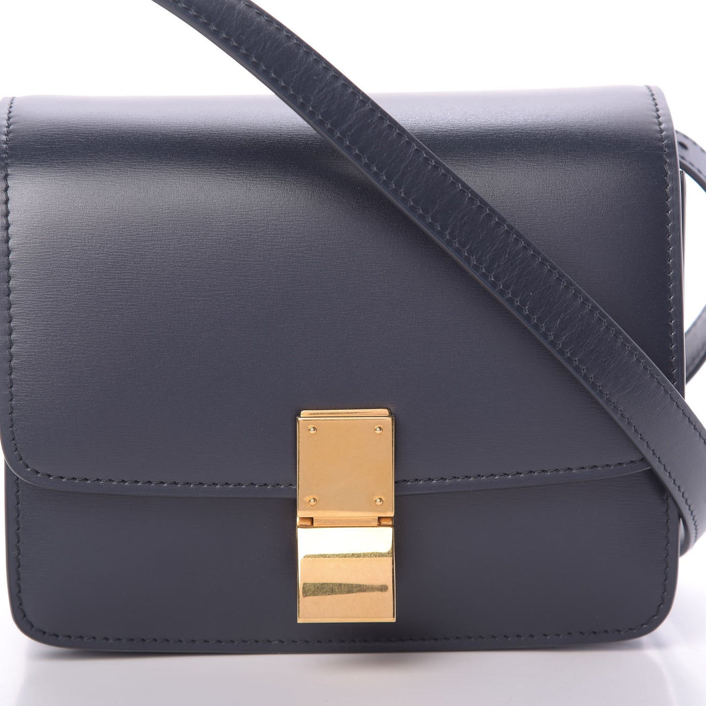 Box Calfskin Small Classic Box Flap Bag Navy Blue