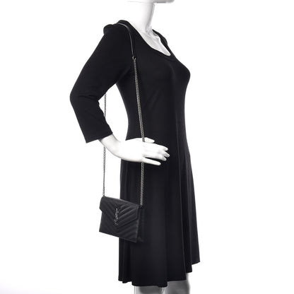 Saint Laurent Grain De Poudre Matelasse Chevron Monogram Envelope Chain Wallet Black 2 of 13