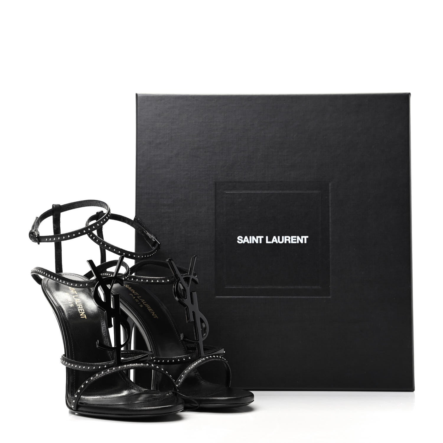 Saint Laurent Calfskin Studded Cassandra 110 Sandals 39 Black 9 of 9