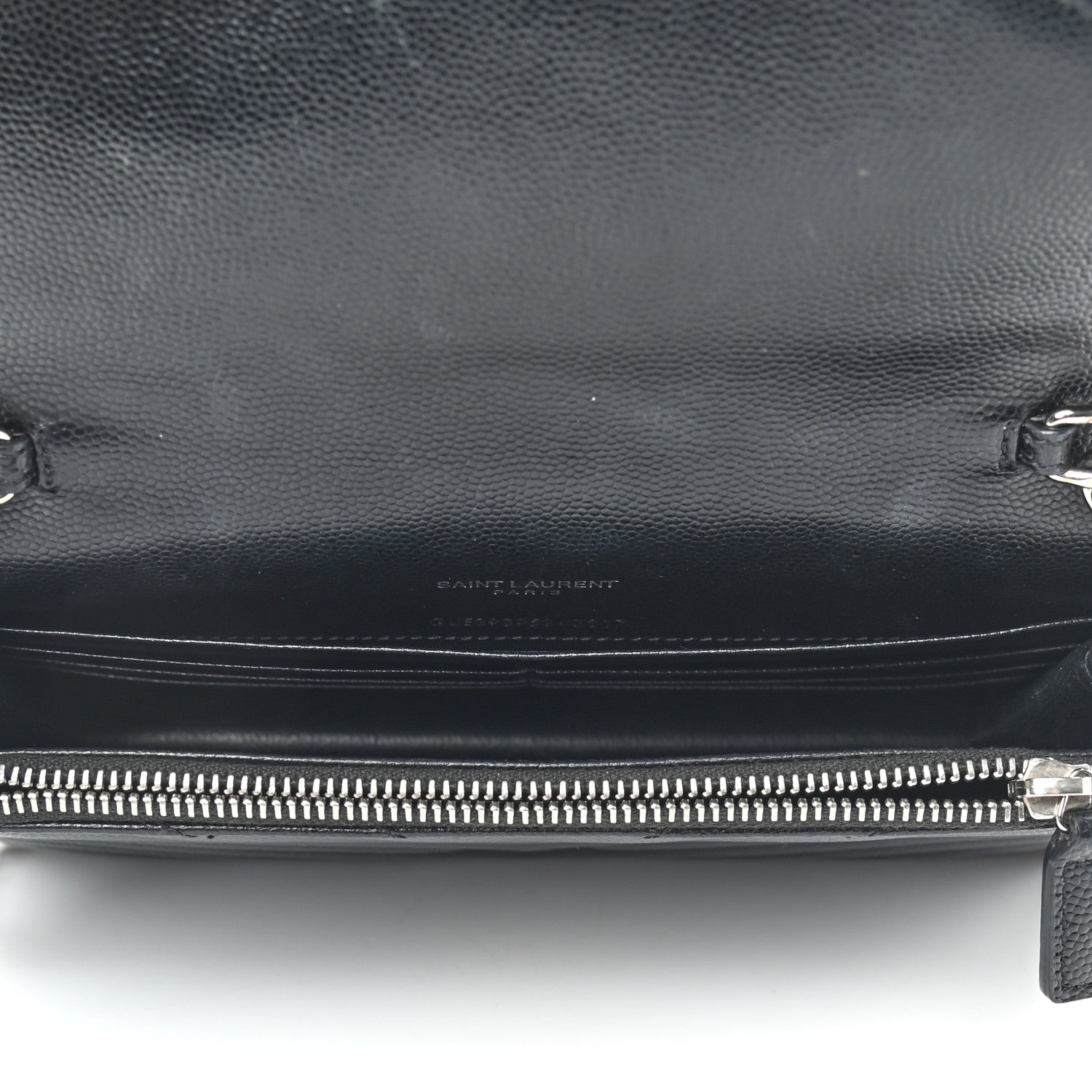 Saint Laurent Grain De Poudre Matelasse Chevron Monogram Envelope Chain Wallet Black 5 of 12