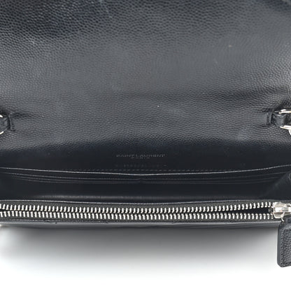 Saint Laurent Grain De Poudre Matelasse Chevron Monogram Envelope Chain Wallet Black 5 of 12