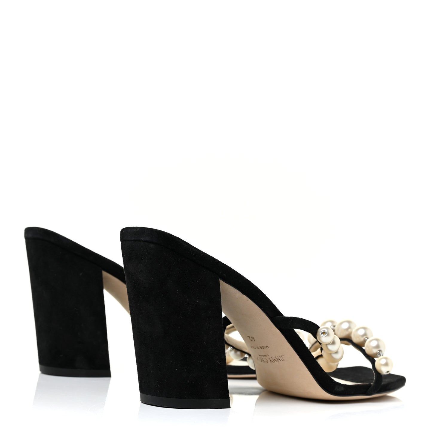 Suede Amara 85 Pearl Block Heel Sandals 42 Black