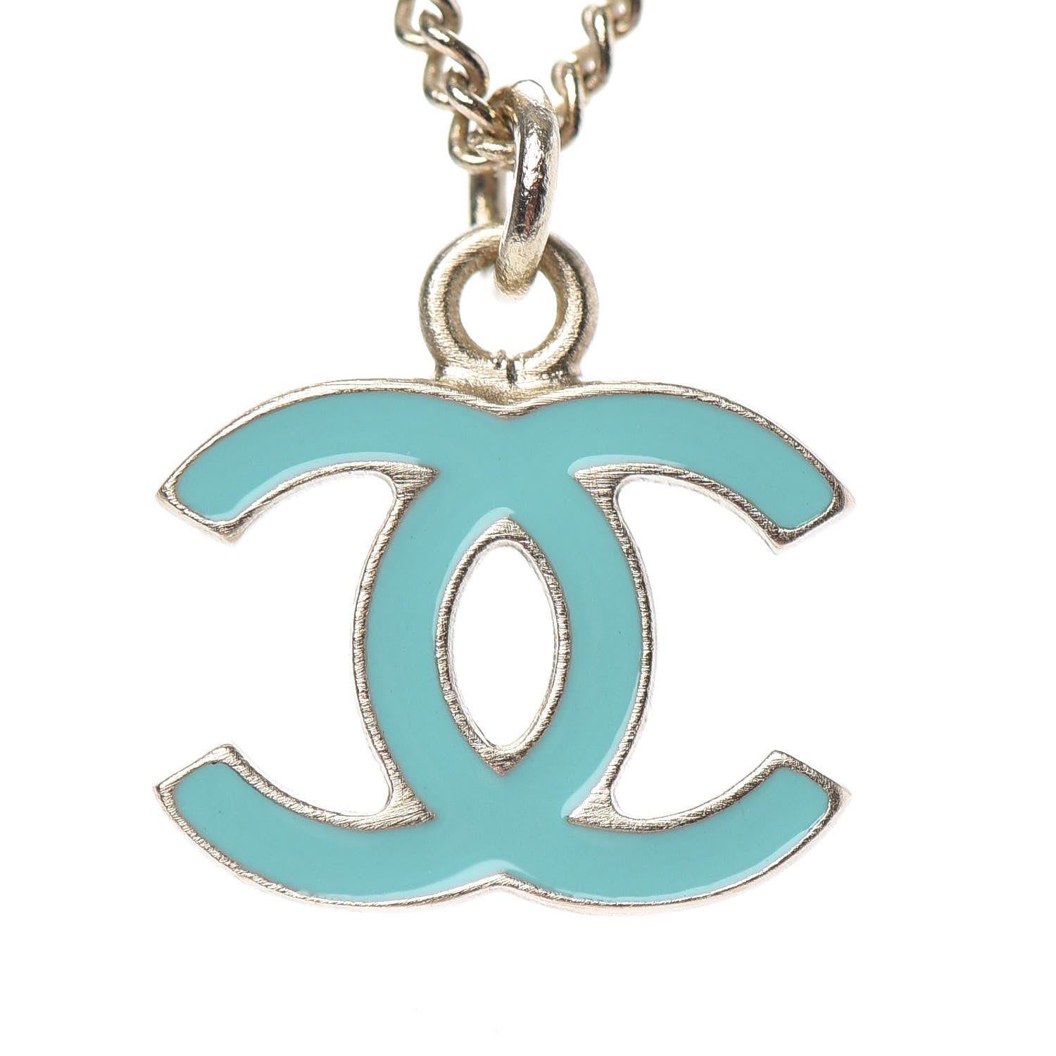 Chanel Enamel CC Necklace Blue Light Gold 4 of 5