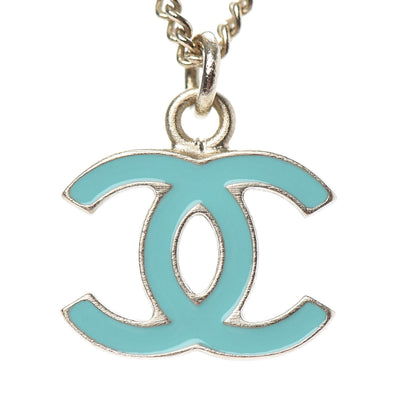 Chanel Enamel CC Necklace Blue Light Gold 4 of 5
