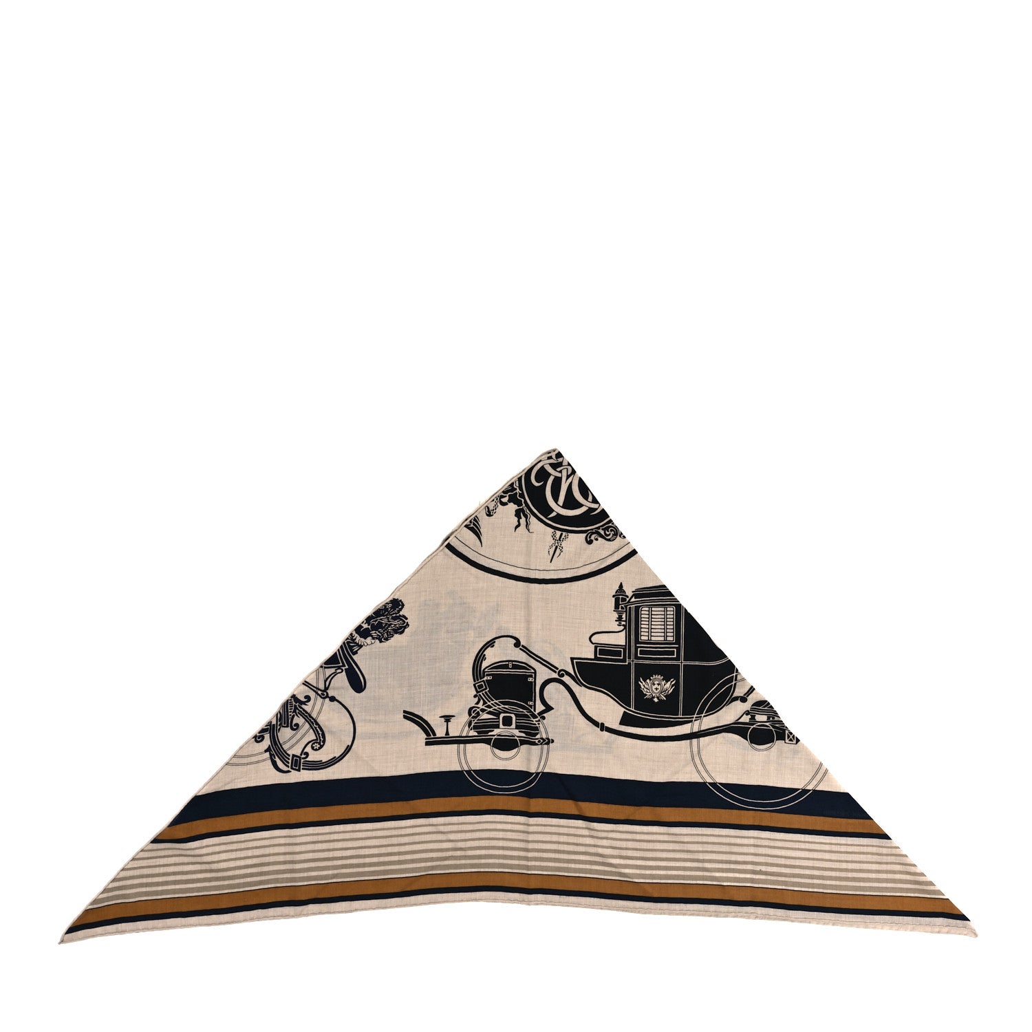Hermes Cashmere Silk Ex-Libris Giant Triangle Scarf Natural Black Gold 1 of 4