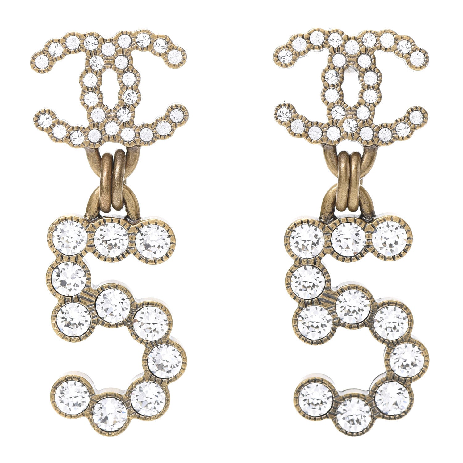 Chanel Metal Crystal City of Lights No 5 Drop Earrings Gold 1 of 5