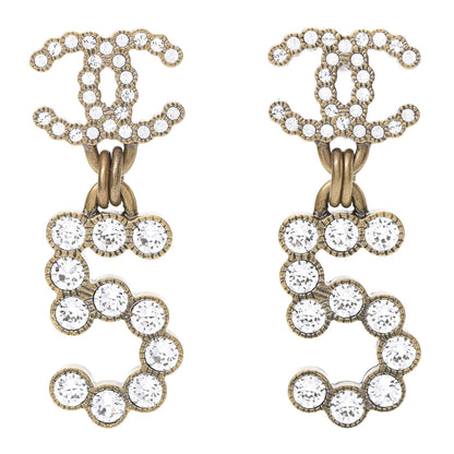 Chanel Metal Crystal City of Lights No 5 Drop Earrings Gold 1 of 5