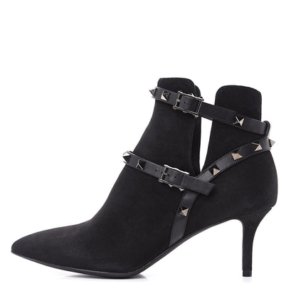 Valentino Garavani Suede Rockstud Double Buckle 65mm Ankle Boots 36.5 Black 1 of 11