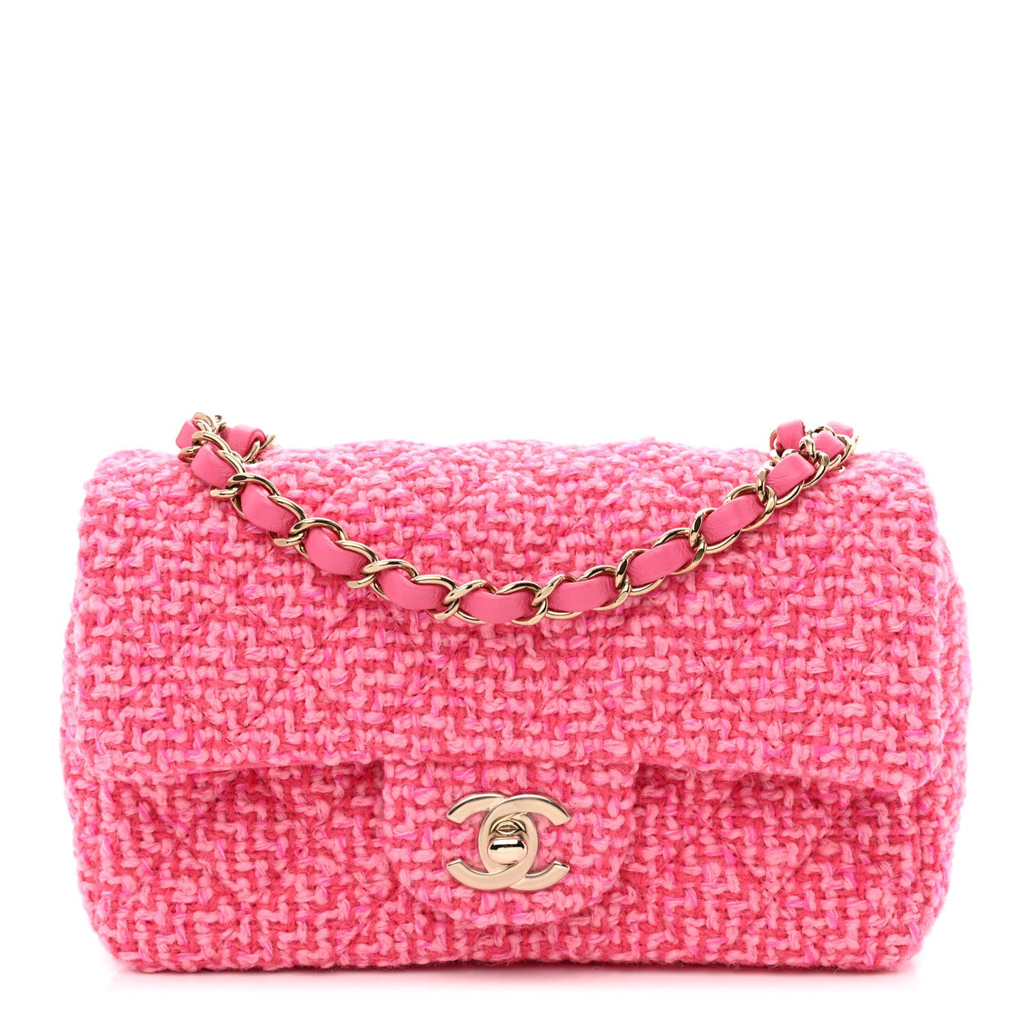 Wool Tweed Quilted Mini Rectangular Flap Dark Pink Fuchsia