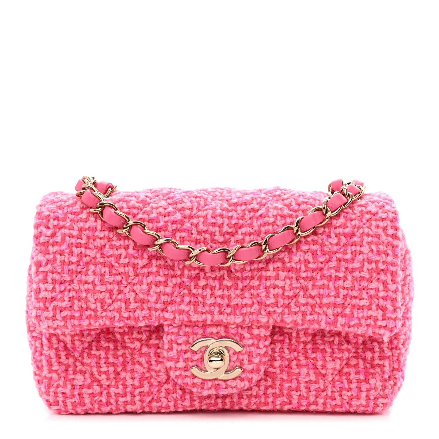 Chanel Wool Tweed Quilted Mini Rectangular Flap Dark Pink Fuchsia 1 of 11