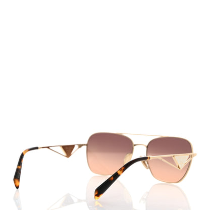 Prada Metal Symbole Triangle Logo Aviator Sunglasses SPR A50 Gold Tortoise Brown 4 of 9