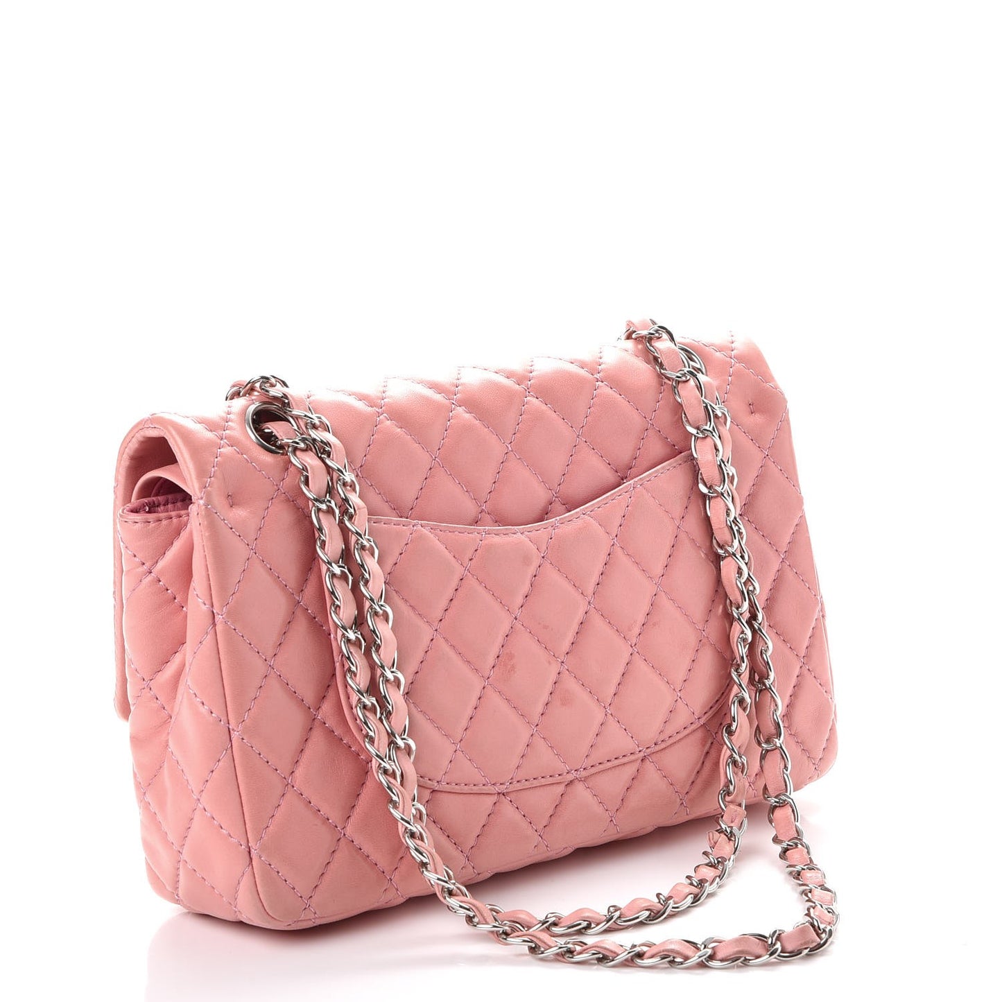 Lambskin Quilted Medium Double Flap Light Pink