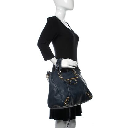 Balenciaga Chevre Gold Metallic Edge Hardware Velo Bleu Nuit Dark Sea 2 of 10