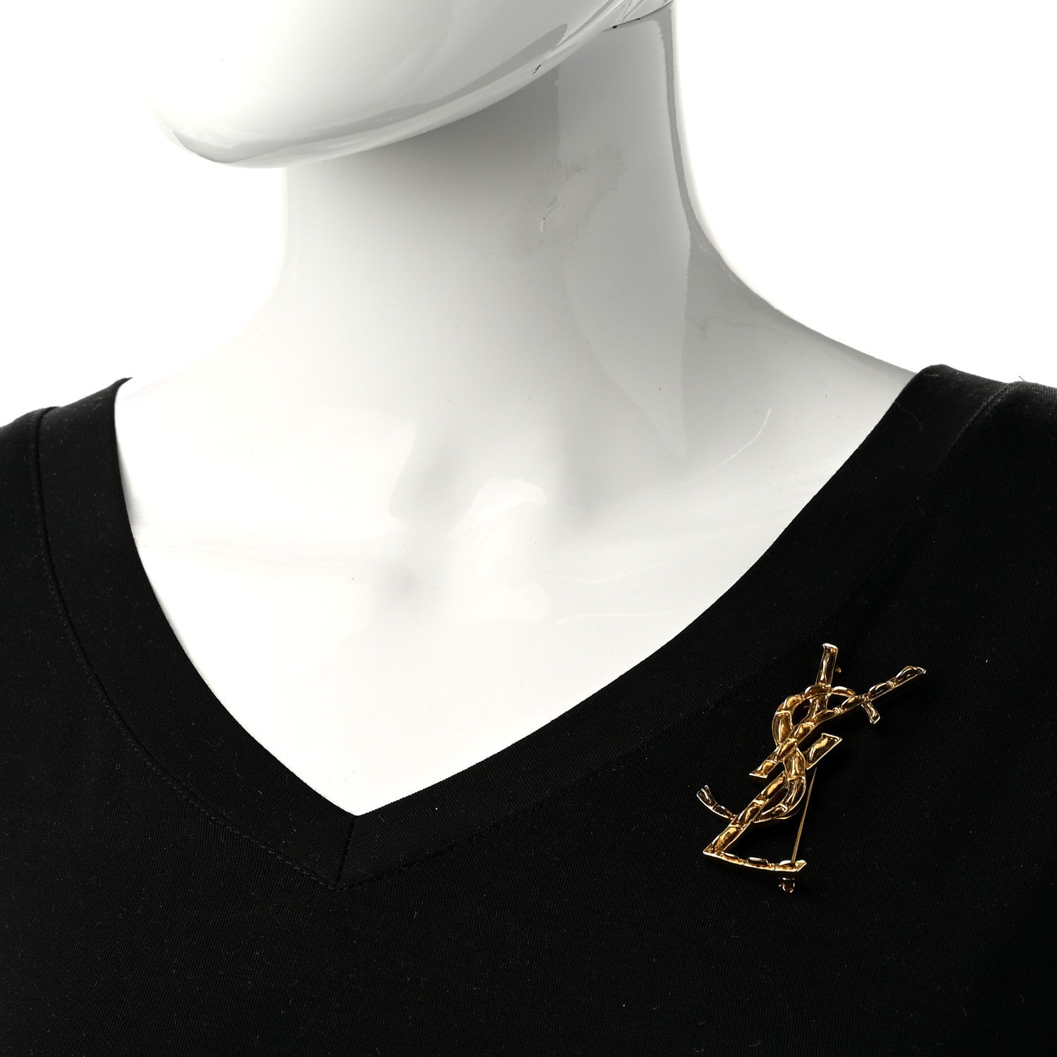Saint Laurent Monogram Crocodile Opyum Brooch Gold 2 of 5