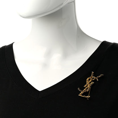 Saint Laurent Monogram Crocodile Opyum Brooch Gold 2 of 5