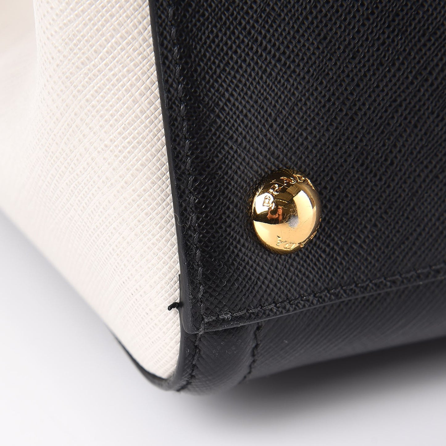 Saffiano Lux Medium Bi-Color Tote Black White