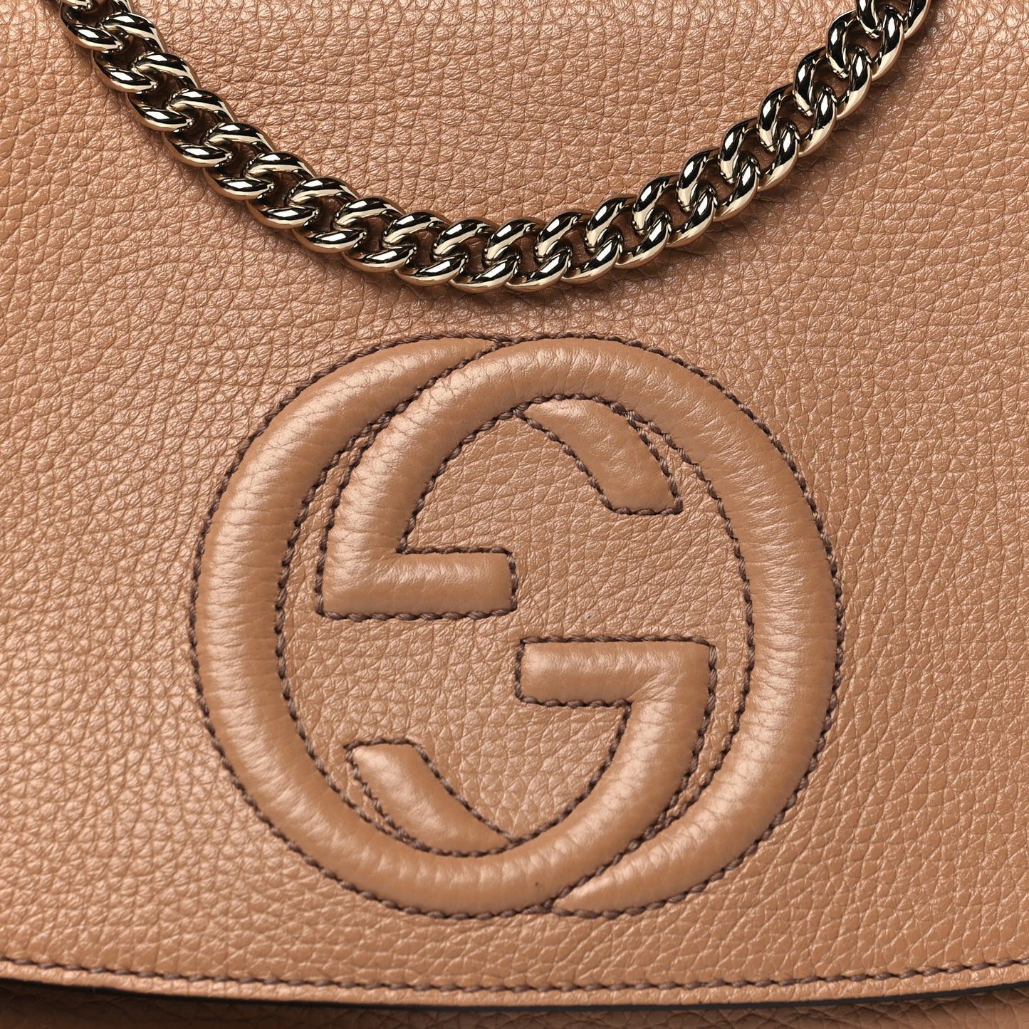 Pebbled Calfskin Medium Soho Flap Crossbody Camelia