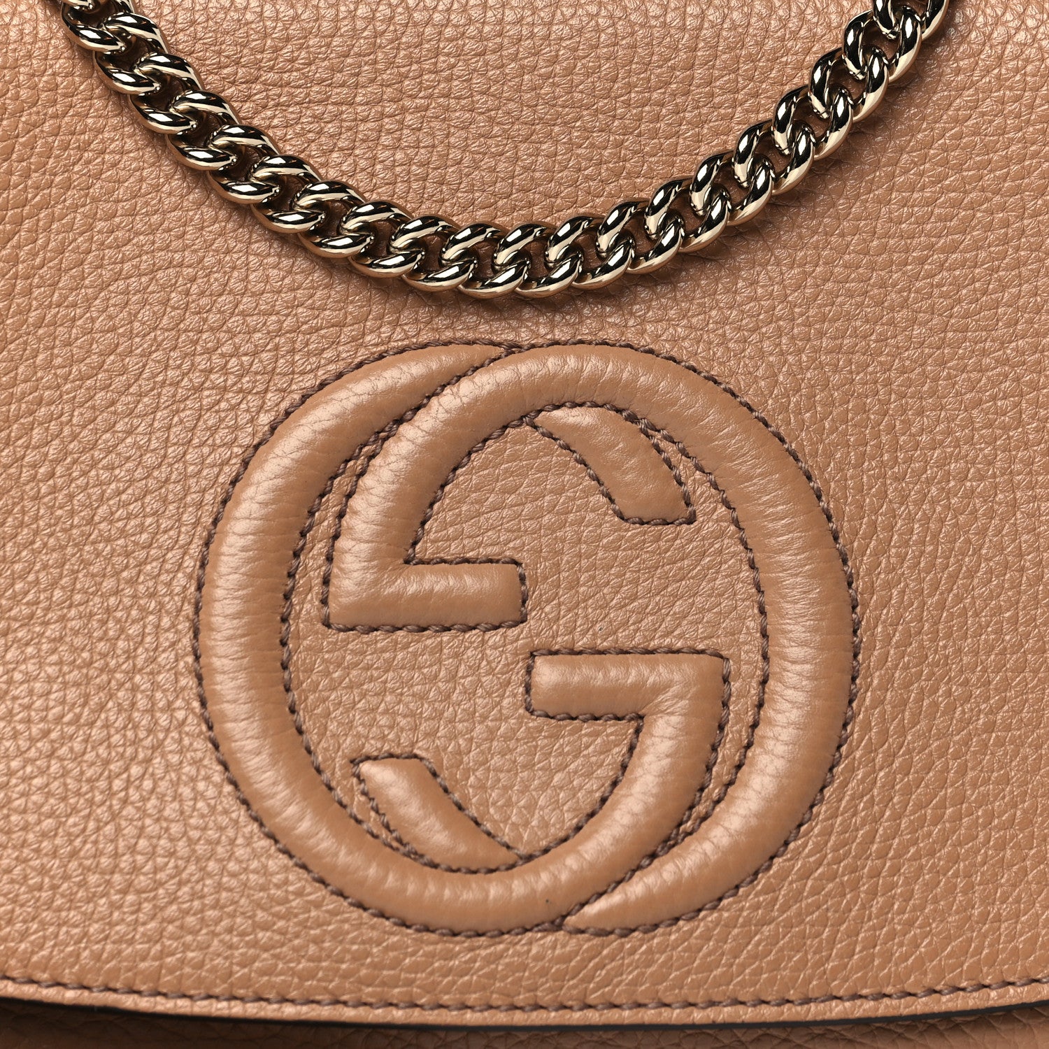 Gucci Pebbled Calfskin Medium Soho Flap Crossbody Camelia 9 of 11