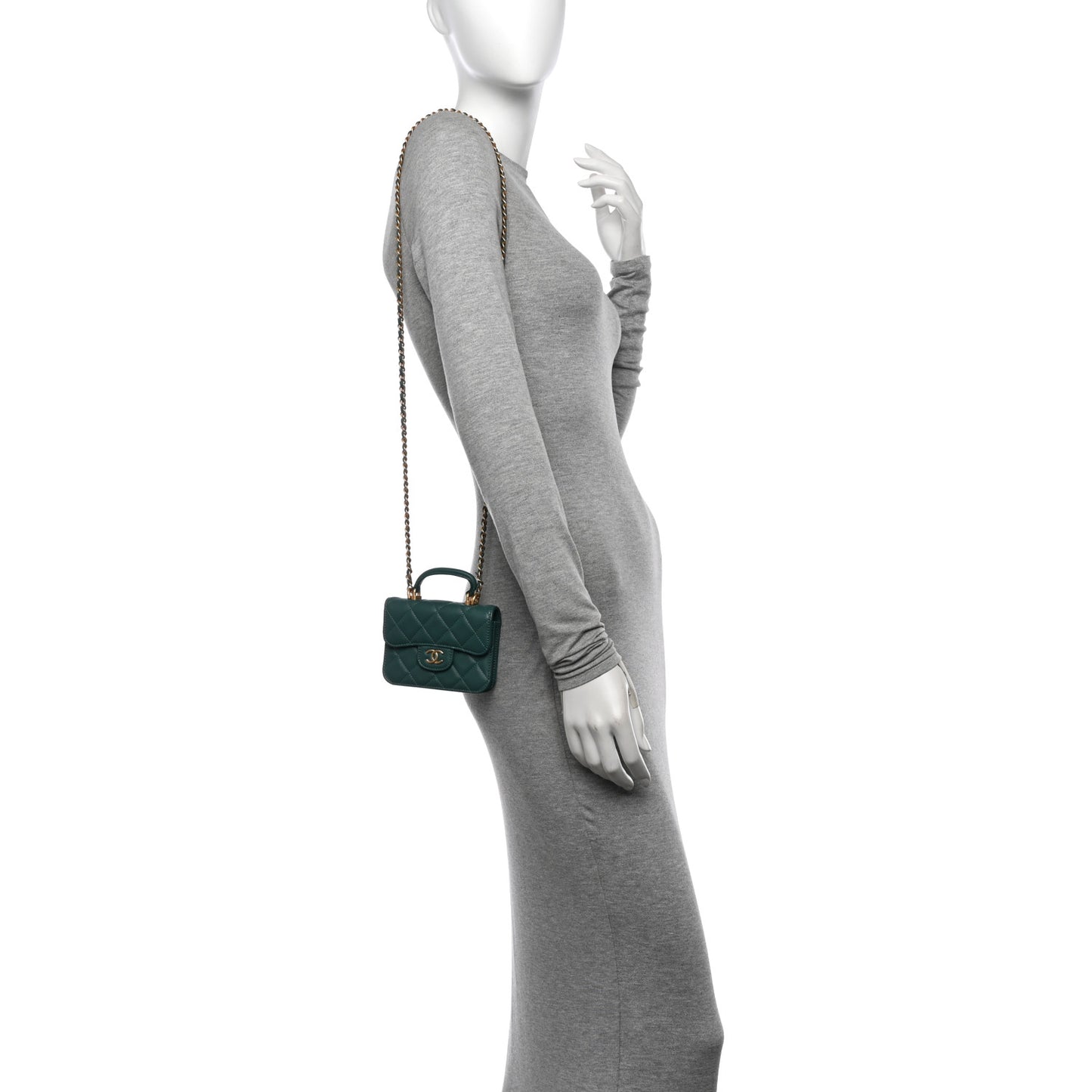 Lambskin Quilted Top Handle Flap Coin Purse With Chain Green