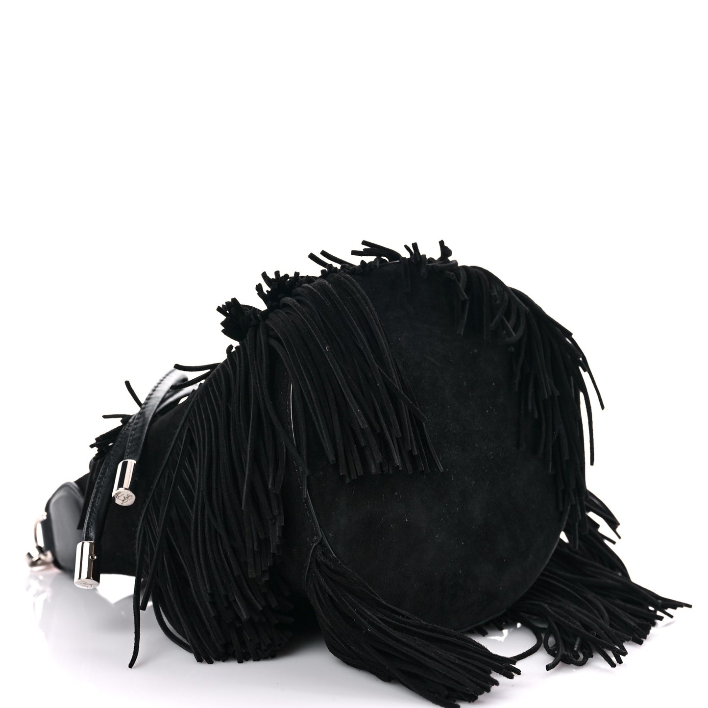 Suede Calfskin Fringe Marie Jane Bucket Black