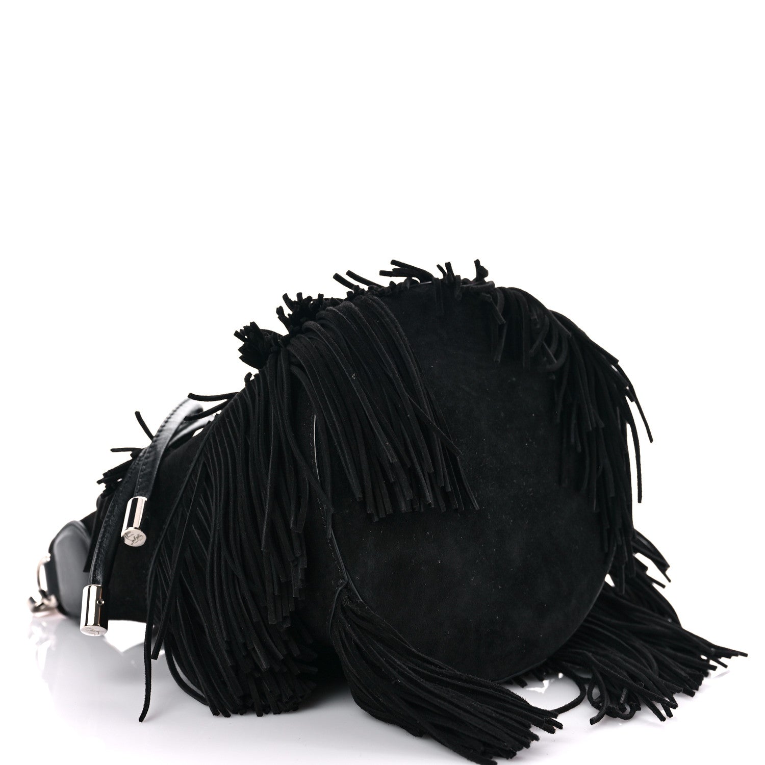 Christian Louboutin Suede Calfskin Fringe Marie Jane Bucket Black 3 of 8