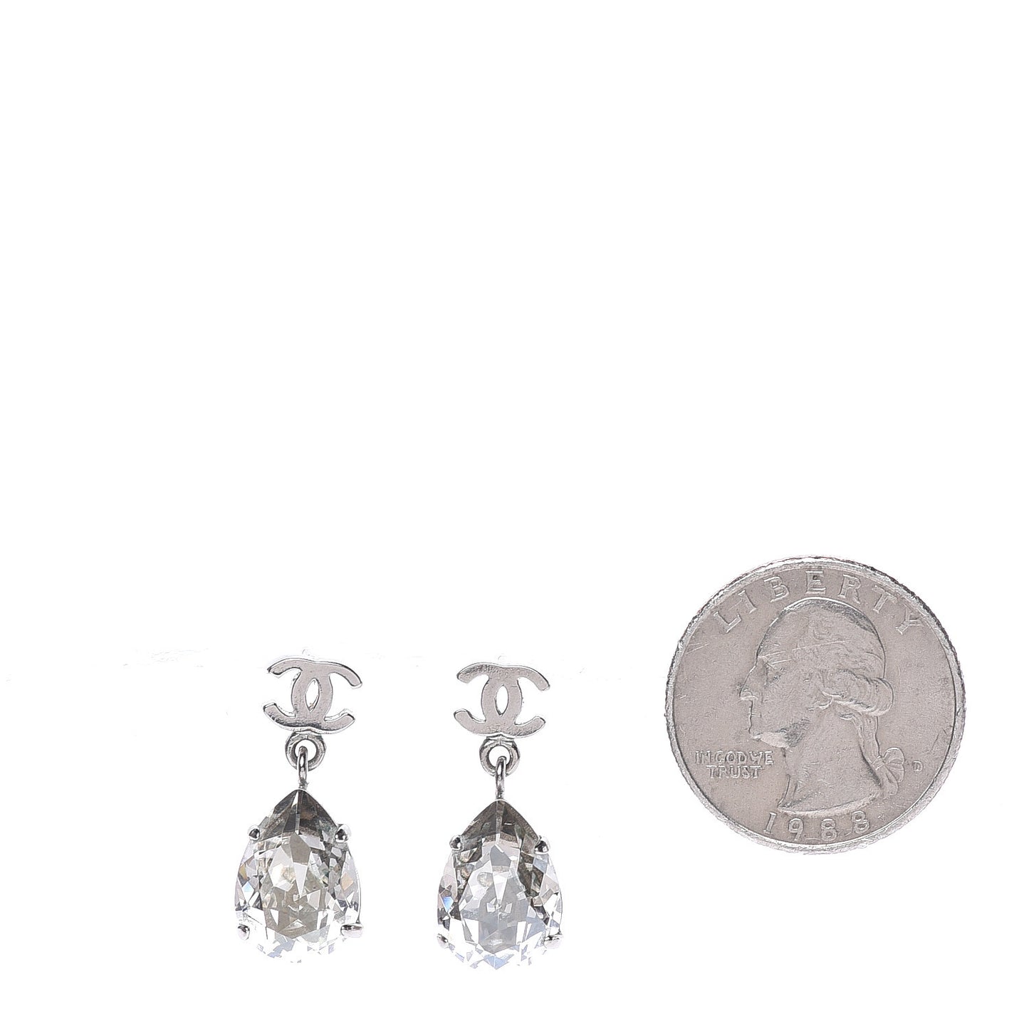 Crystal CC Tear Drop Earrings Silver
