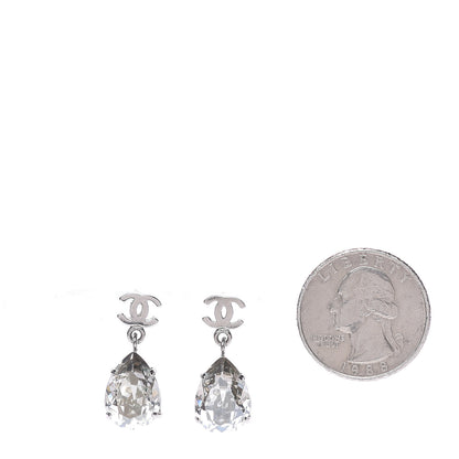 Chanel Crystal CC Tear Drop Earrings Silver 2 of 4
