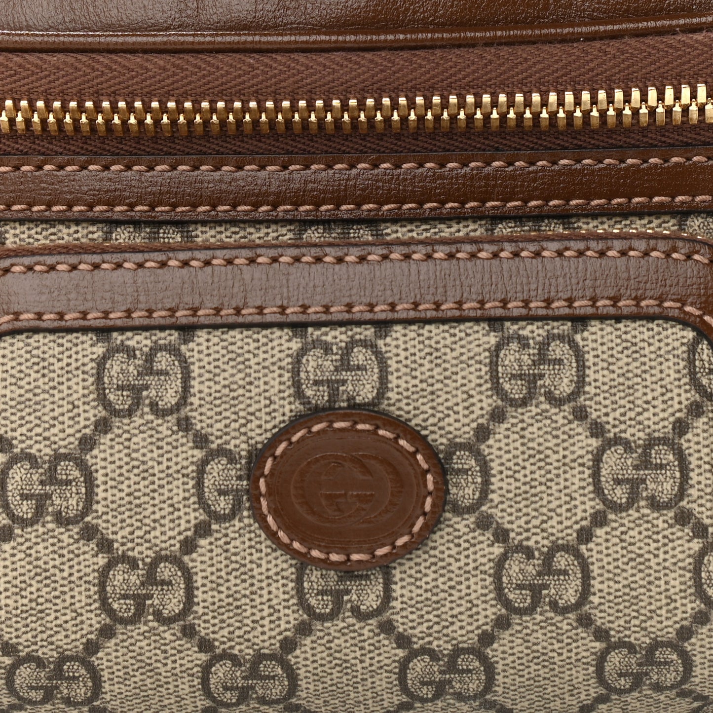 GG Supreme Monogram Textured Calfskin Retro Interlocking G Belt Bag Beige Ebony Brown Sugar