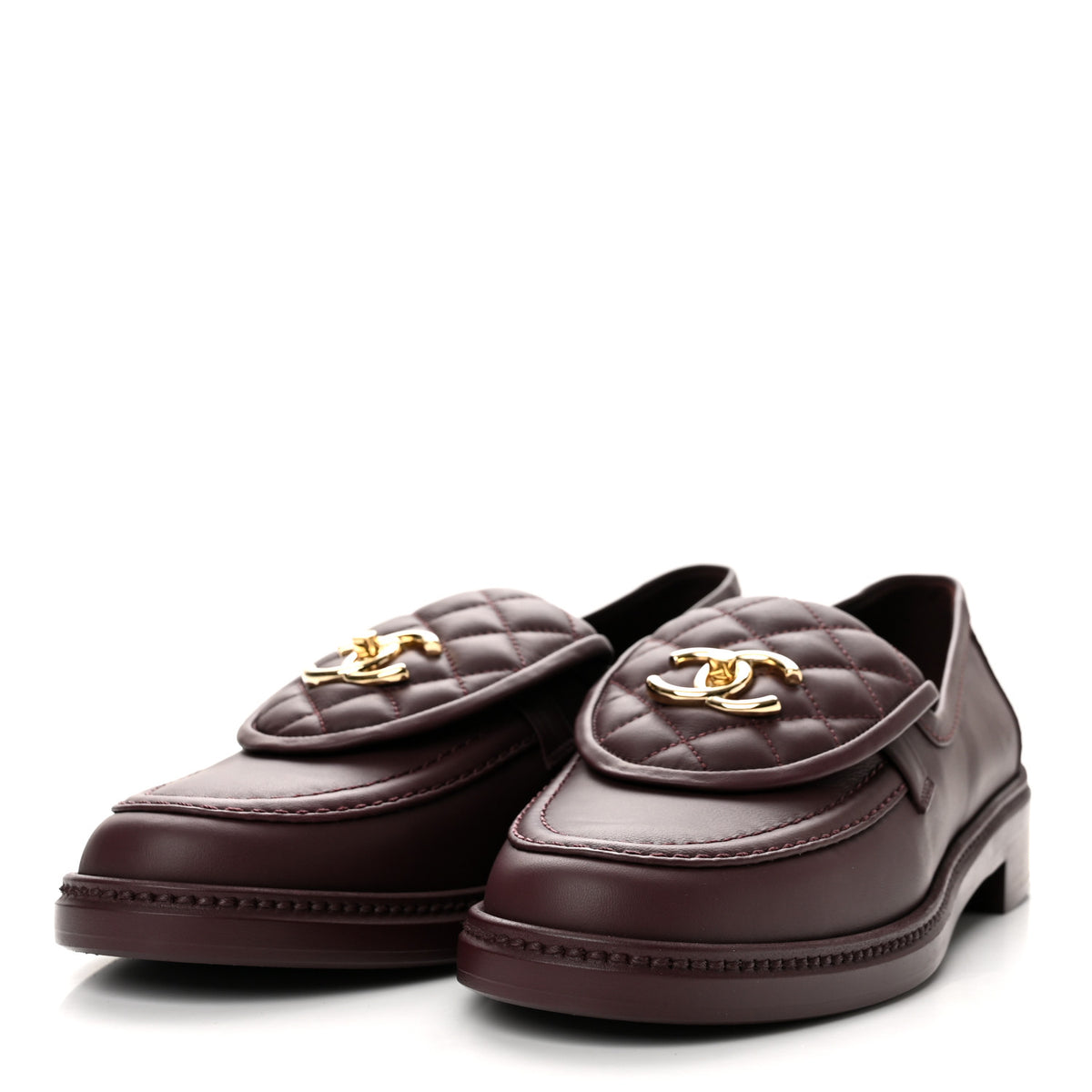 Lambskin Quilted CC Turnlock Loafers 40 Burgundy