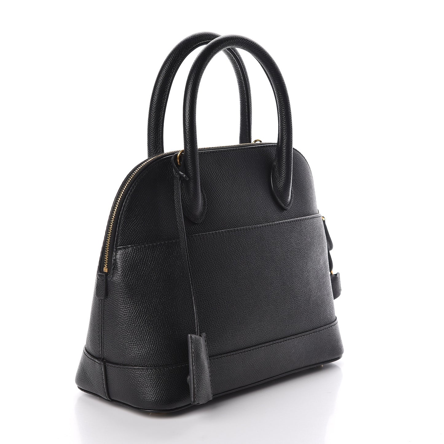 Signature Grained Calfskin Logo S Ville Top Handle Bag Black White