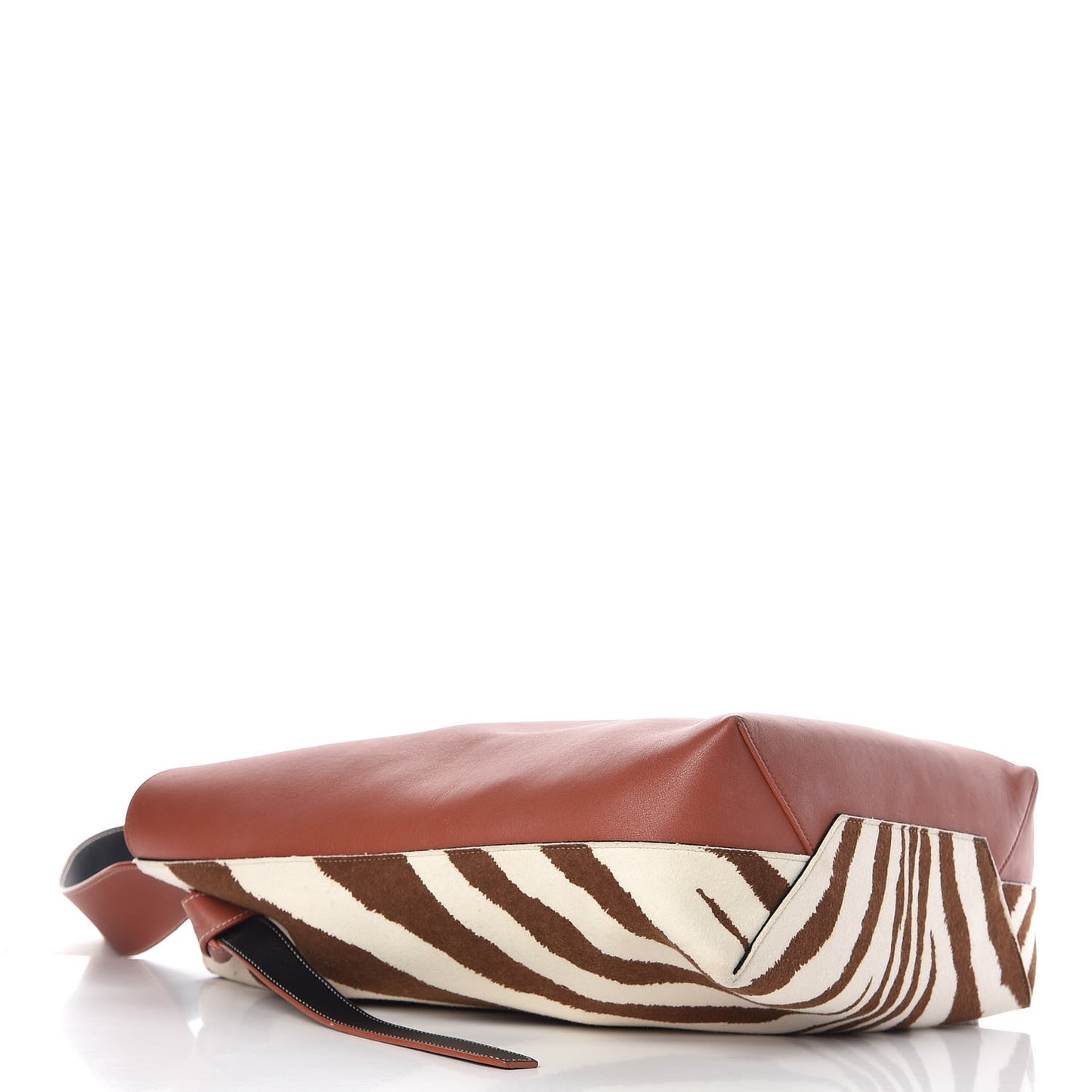 Shiny Smooth Calfskin Zebra Printed Calf Hair Small Twisted Cabas Chalk Brick