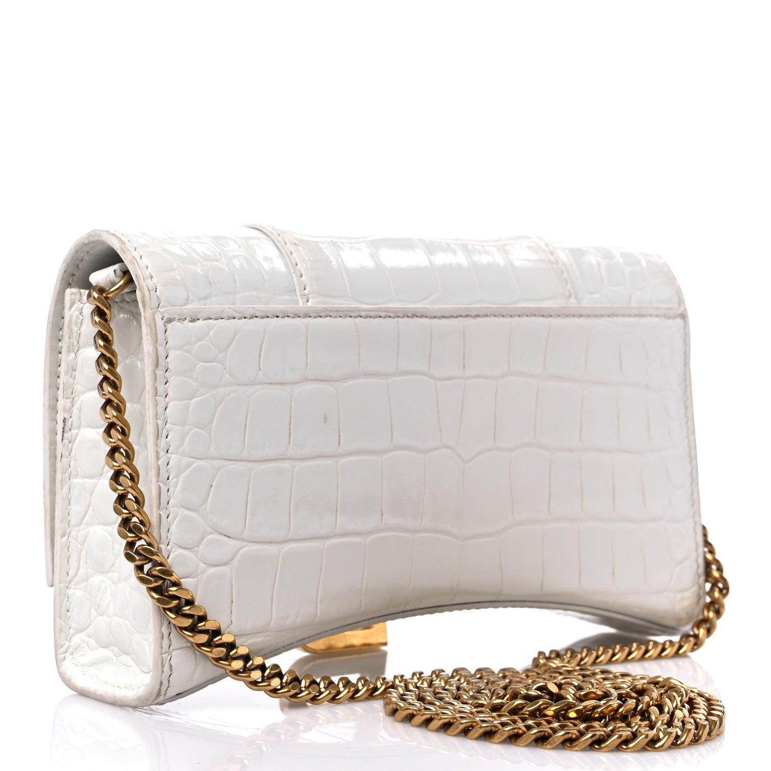 Balenciaga Shiny Calfskin Crocodile Embossed Hourglass Chain Bag White 3 of 23