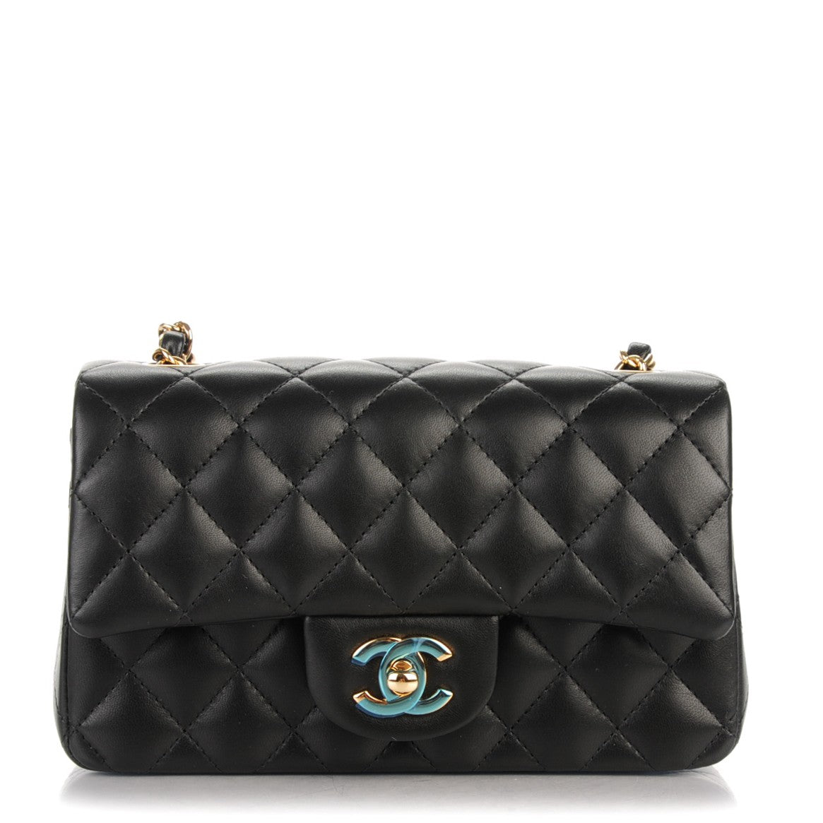 Lambskin Quilted Mini Rectangular Flap Black